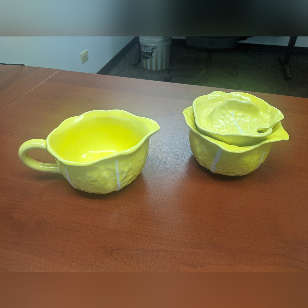 Secla Yellow Cabbage Leaf Portugal Pottery- Creamer/Sugar